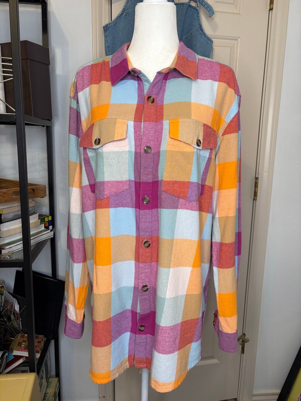 Roxy Let It Go Flannel Shirt Women’s Large Multicolor Plaid Button Up